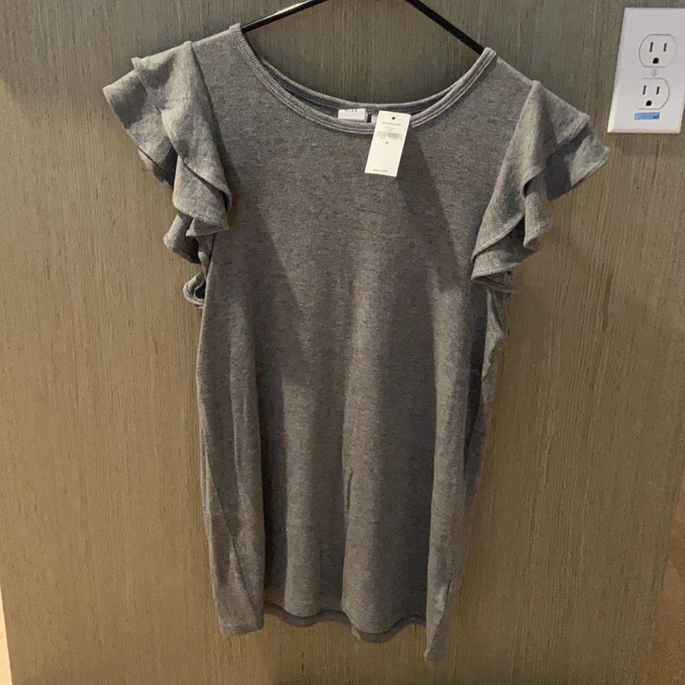 GAP Gray Shirt with Ruffle Sleeves, Size M